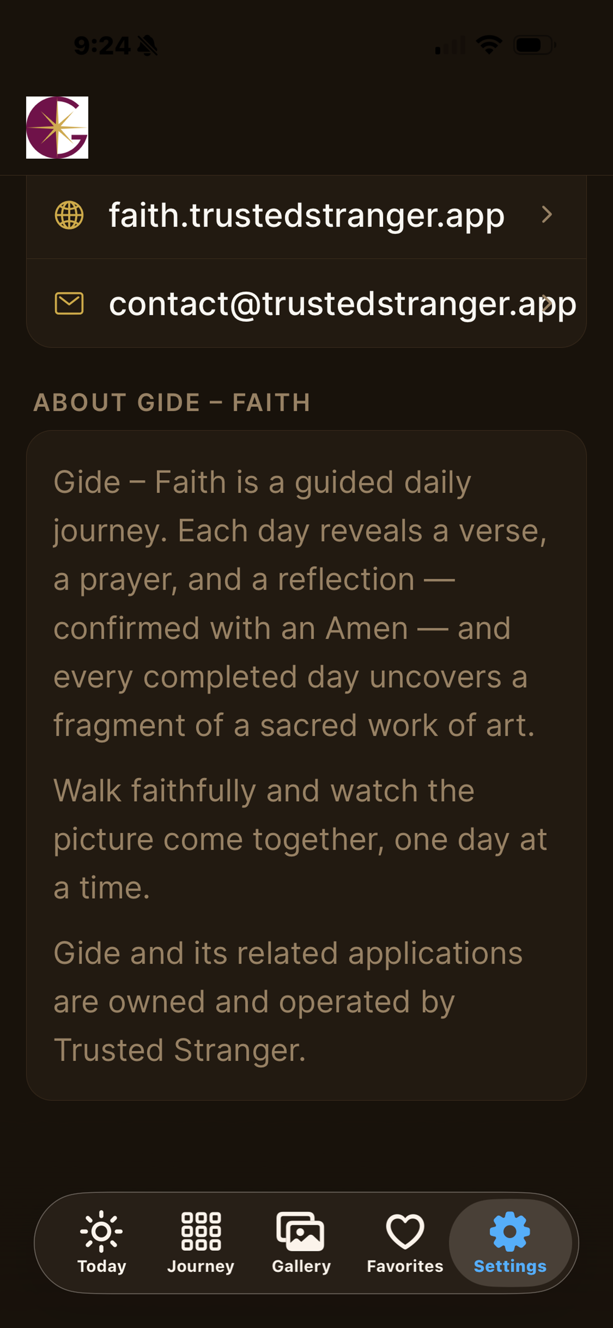 Gide - Faith dark mode settings screen